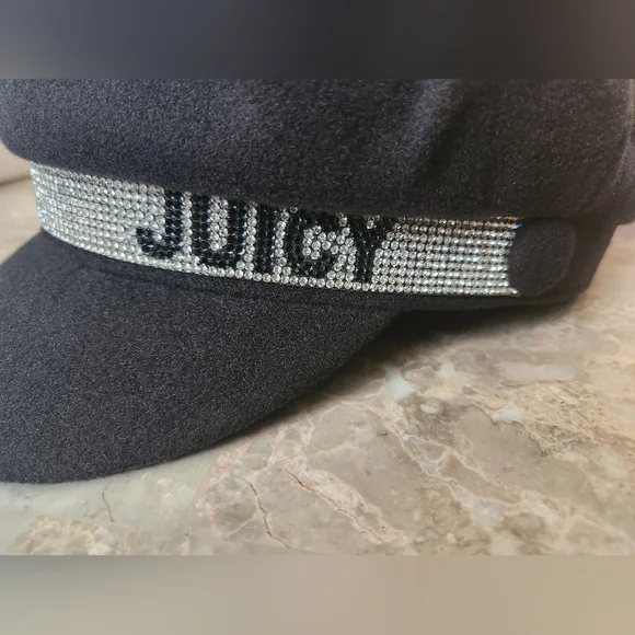 Womens Juicy Couture OG Bling Newsboy Hat Y2K Black - Picture 3 of 4